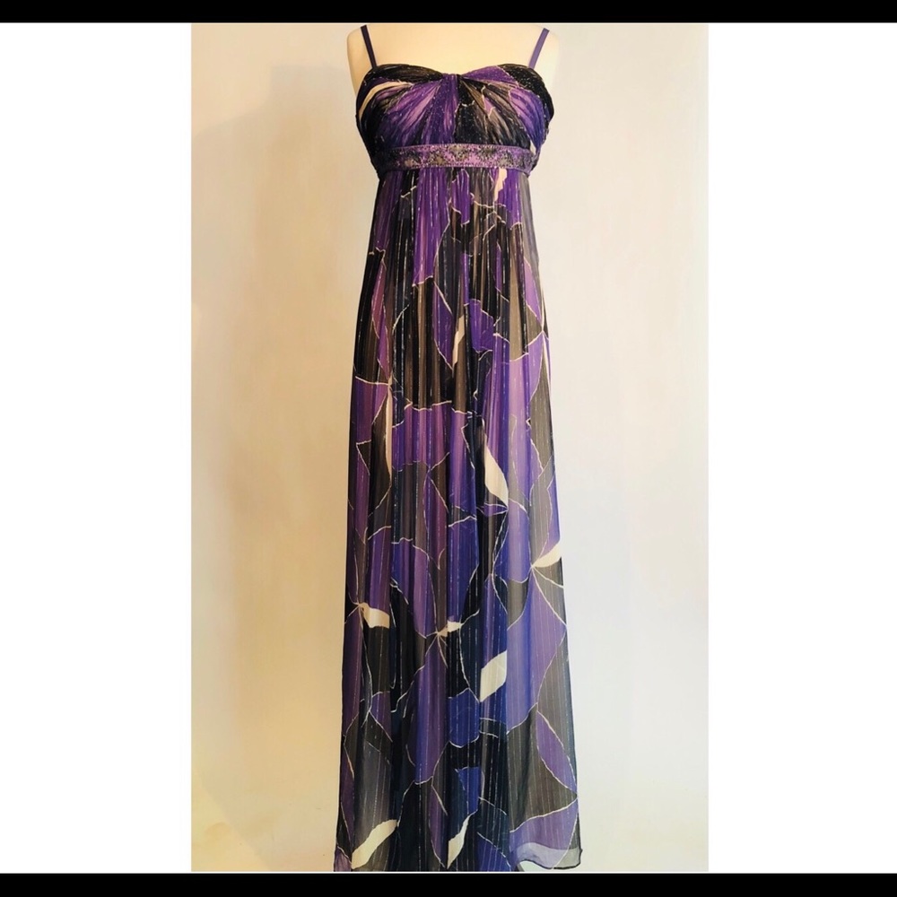 BCBGMAXAZRIA Purple Black & Silver Prom Dress